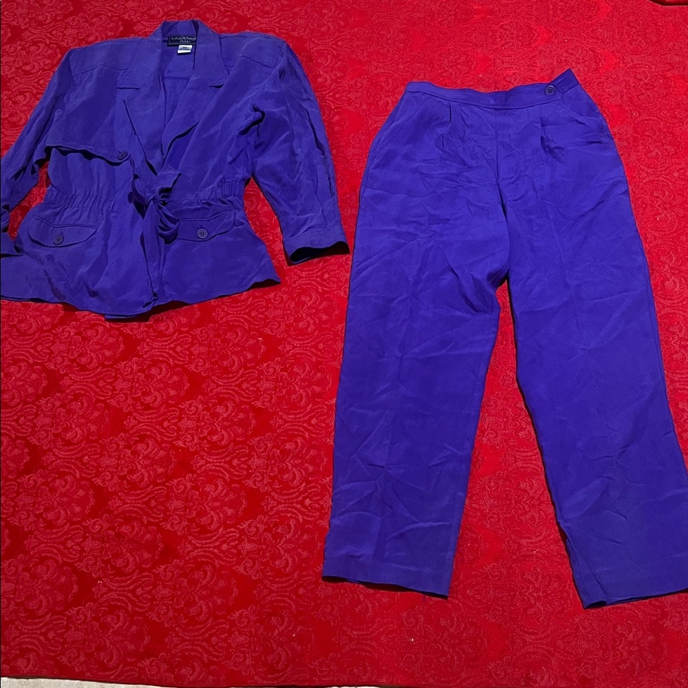 Vintage Norton McNaughton Purple Silk Pant Suit Women's Petite 8P 2 Piece Set